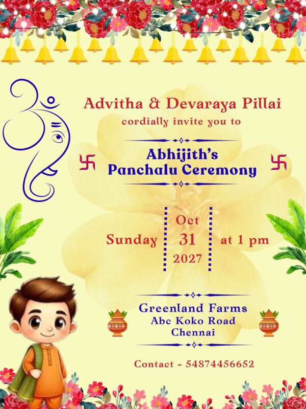 Panchalu Ceremony Invitation with Unique Design