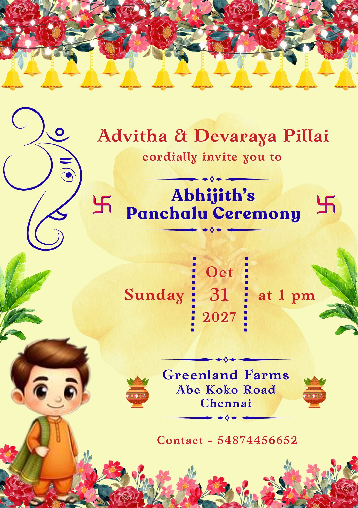 Panchalu Ceremony Invitation with Unique Design