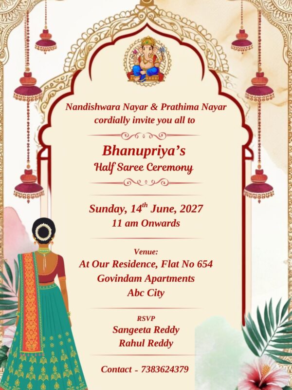 Saree Function Invitation Card with Classy Design