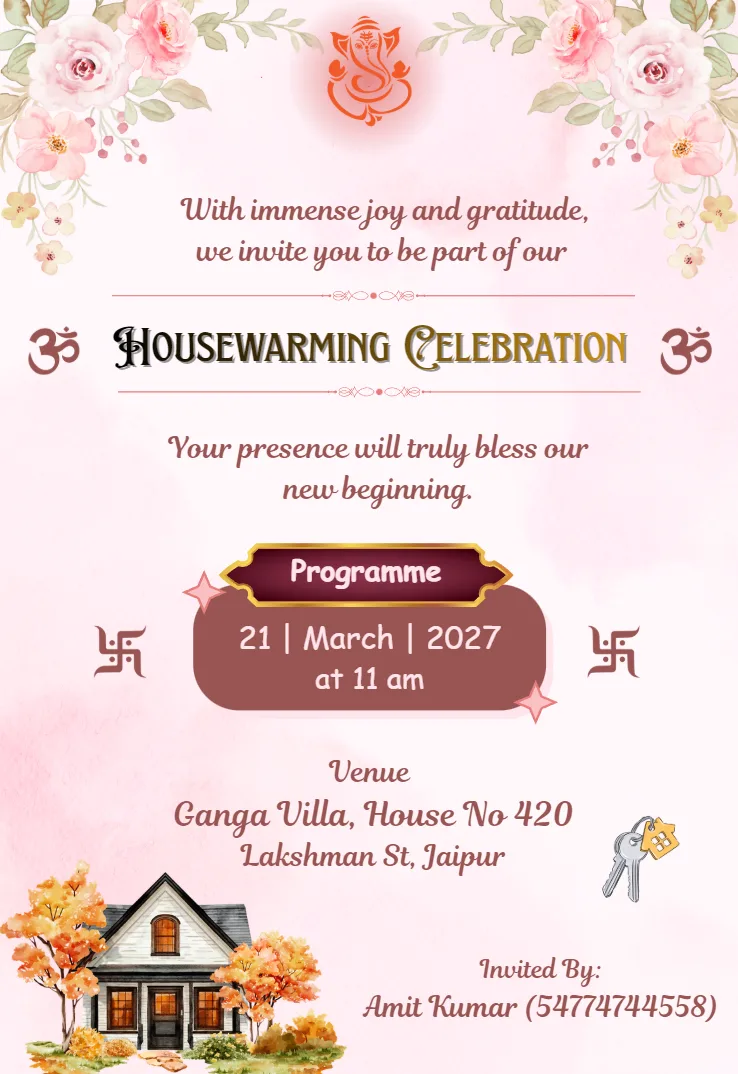 Housewarming Invitation card with Elegant design