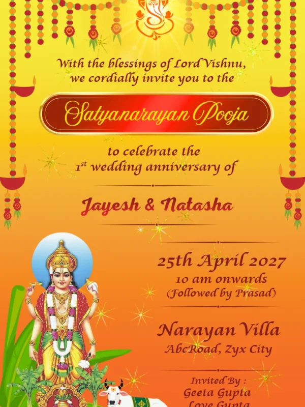 Satyanarayan Pooja Invitation card with Unique design